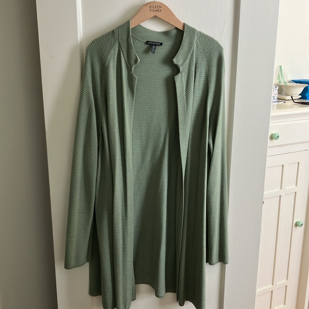 Eileen Fisher Sage Green Ribbed Cardigan size XL